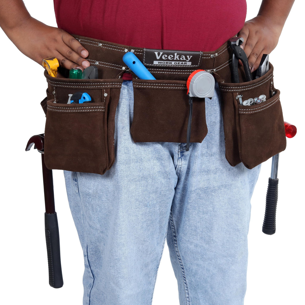 Brown Suede Leather 11-Pocket Tool Belt R912690