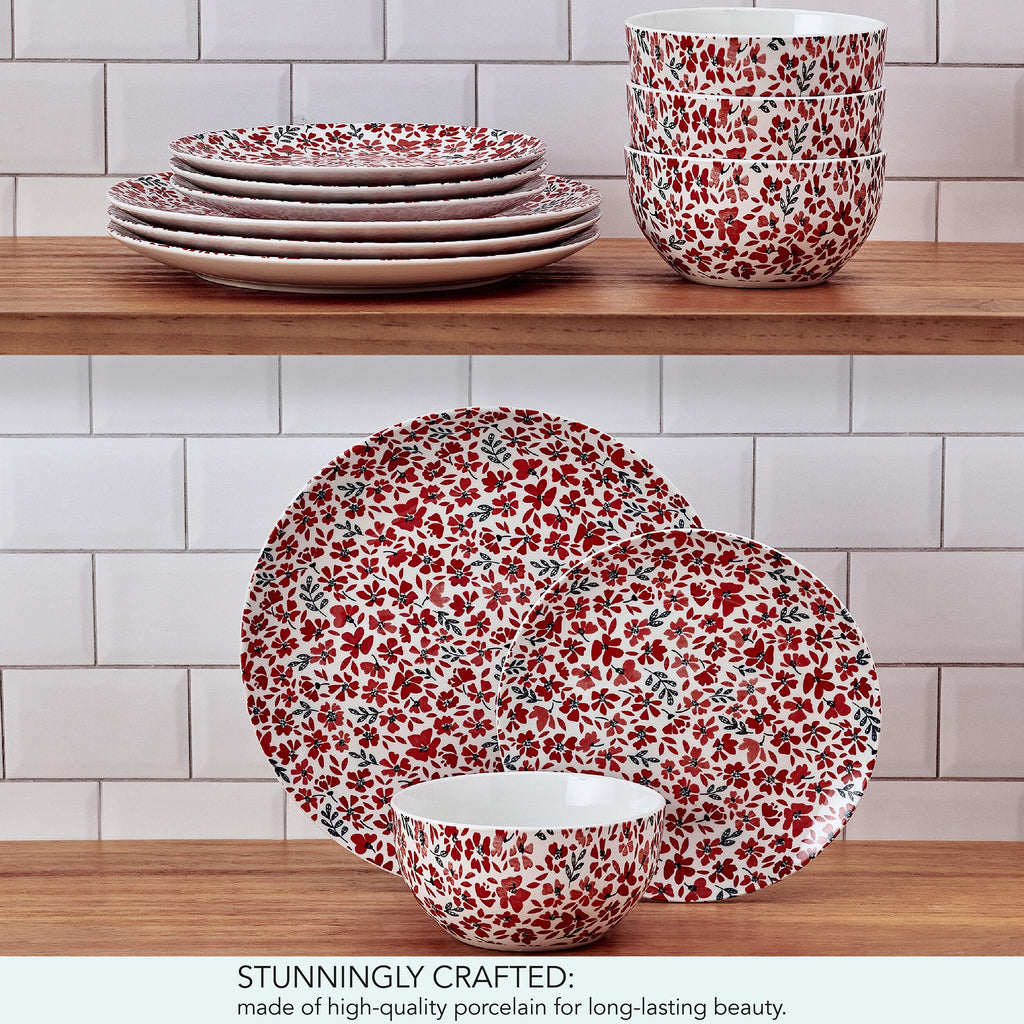 12 Piece Floral Stoneware Dinnerware Set W17089